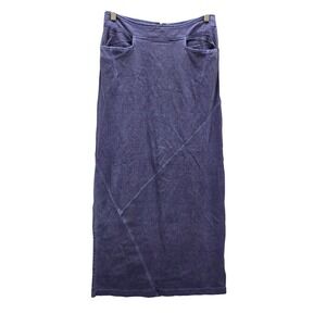 Wrap London Blue Washed Linen Blend Maxi Skirt Size US2 Paneled Slit Hemp Cotton